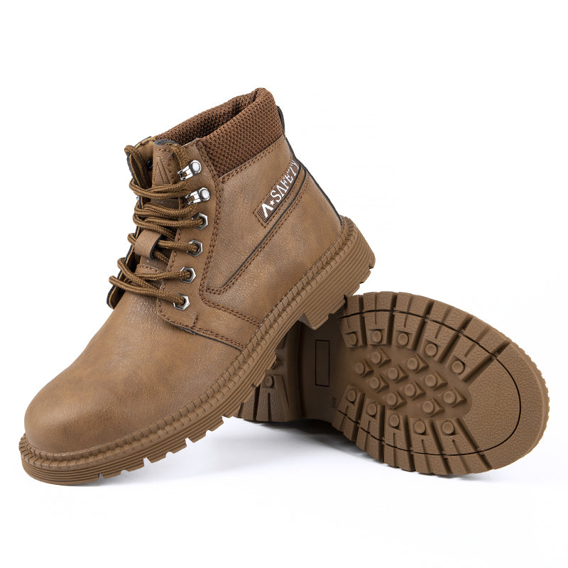 Men's Genuine Leather Work Boots - Lace-Up, Waterproof, Wide Toe Box with Arch Support