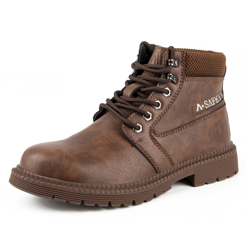 Men's Genuine Leather Work Boots - Lace-Up, Waterproof, Wide Toe Box with Arch Support