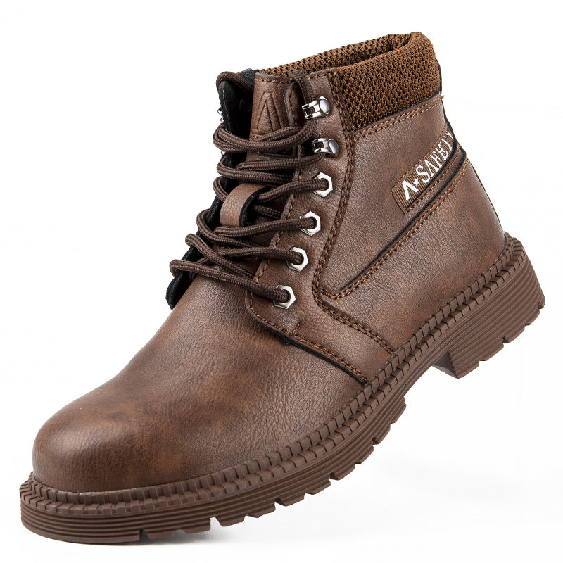 Men's Genuine Leather Work Boots - Lace-Up, Waterproof, Wide Toe Box with Arch Support