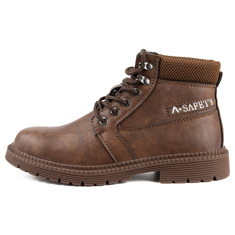 Men's Genuine Leather Work Boots - Lace-Up, Waterproof, Wide Toe Box with Arch Support