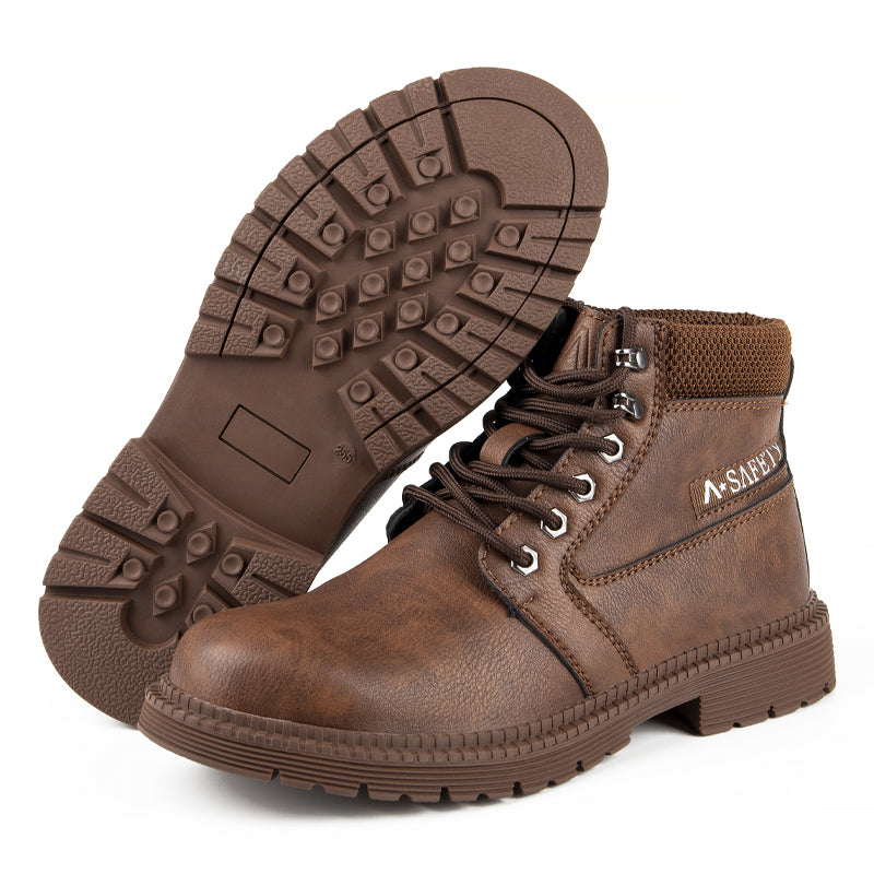 Men's Genuine Leather Work Boots - Lace-Up, Waterproof, Wide Toe Box with Arch Support