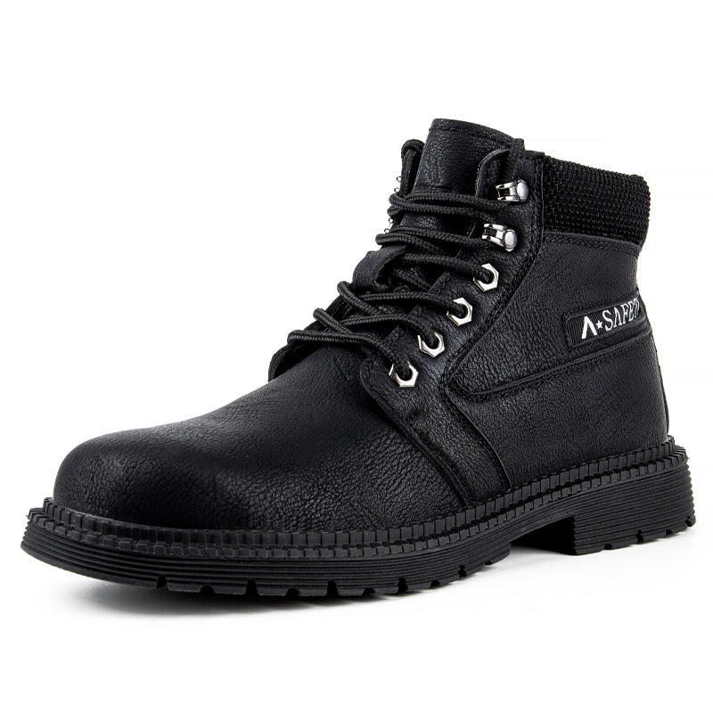 Men's Genuine Leather Work Boots - Lace-Up, Waterproof, Wide Toe Box with Arch Support