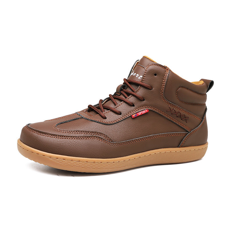 Men's Genuine Leather Walking Shoes - Lace-Up, Waterproof, Wide Toe Box with Arch Support