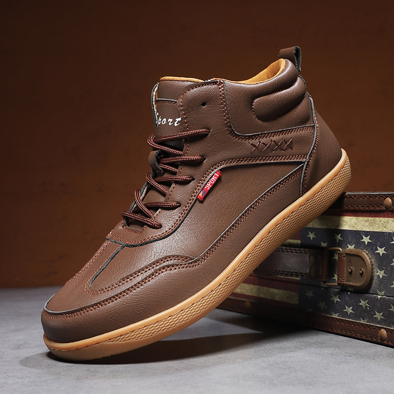 Men's Genuine Leather Walking Shoes - Lace-Up, Waterproof, Wide Toe Box with Arch Support