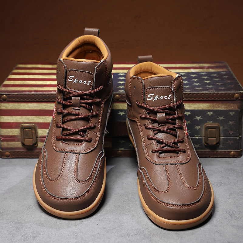 Men's Genuine Leather Walking Shoes - Lace-Up, Waterproof, Wide Toe Box with Arch Support