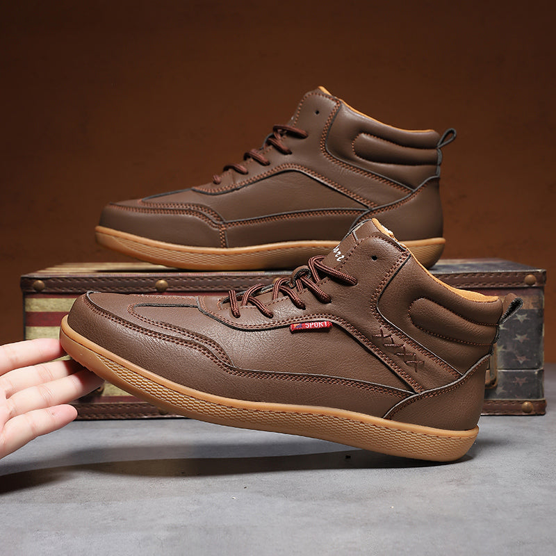 Men's Genuine Leather Walking Shoes - Lace-Up, Waterproof, Wide Toe Box with Arch Support