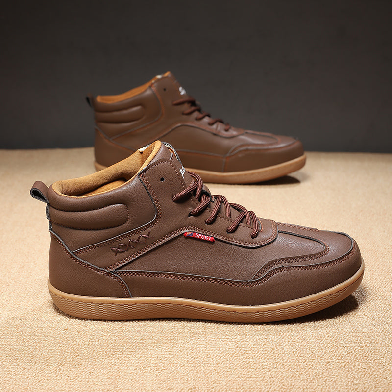 Men's Genuine Leather Walking Shoes - Lace-Up, Waterproof, Wide Toe Box with Arch Support