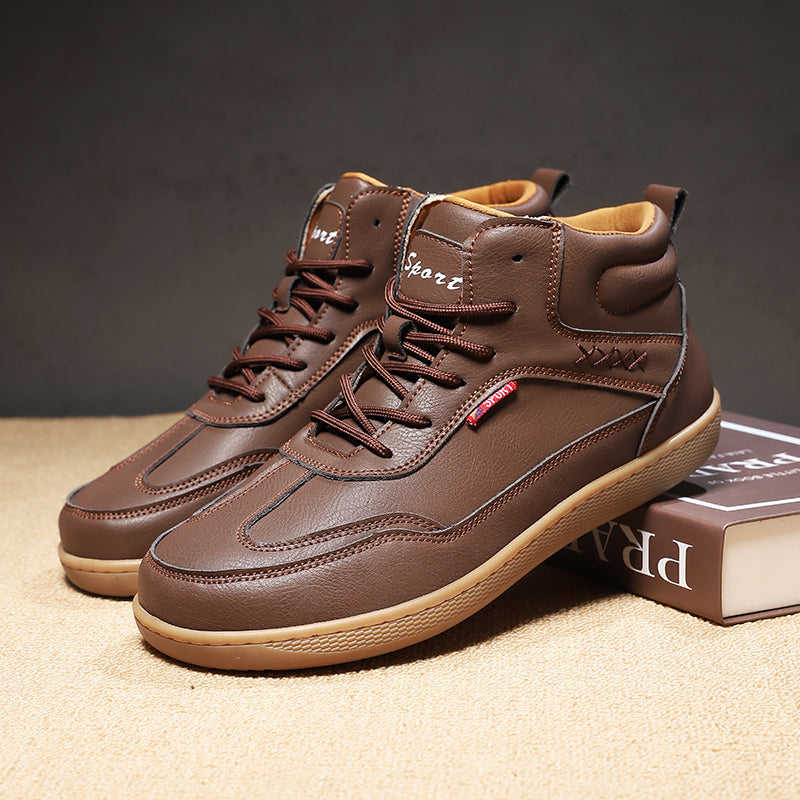 Men's Genuine Leather Walking Shoes - Lace-Up, Waterproof, Wide Toe Box with Arch Support