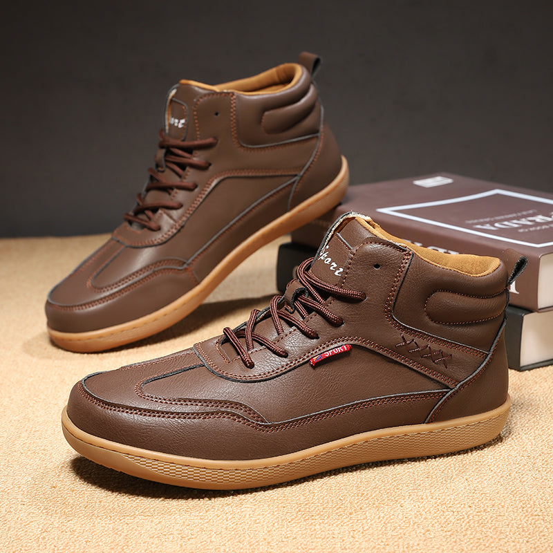 Men's Genuine Leather Walking Shoes - Lace-Up, Waterproof, Wide Toe Box with Arch Support