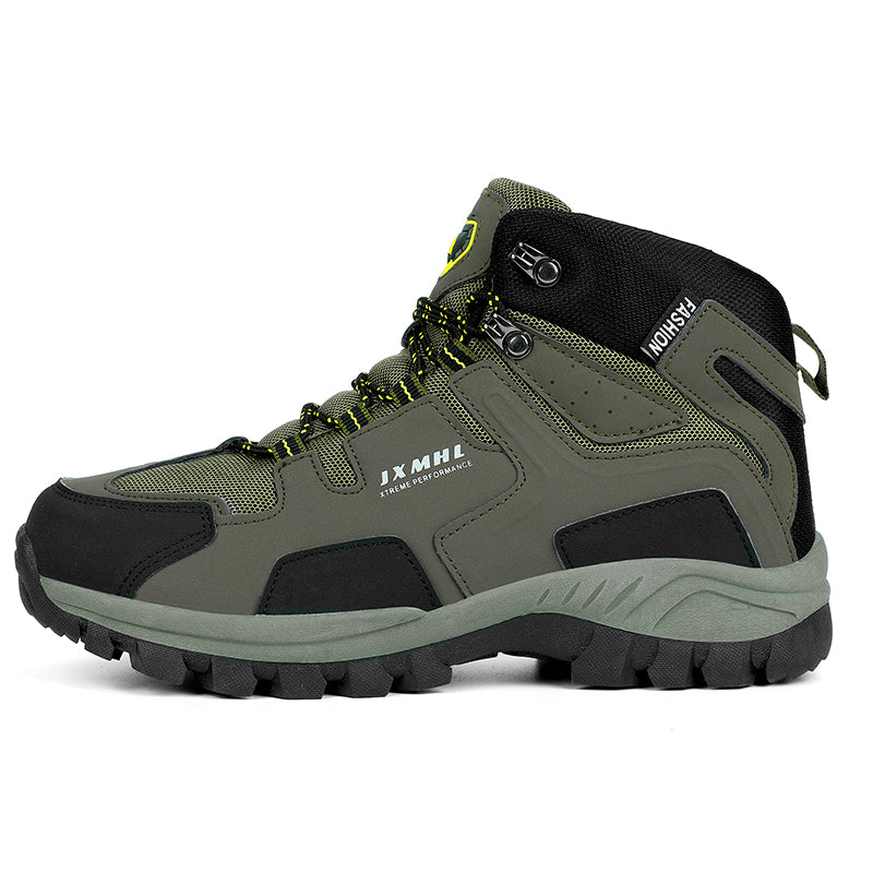 Men's Genuine Leather Hiking Boots - Lace-Up, Slip Resistant, Relaxed Fit, Breathable, Maximum Support, Wide Toe Box with Arch Support