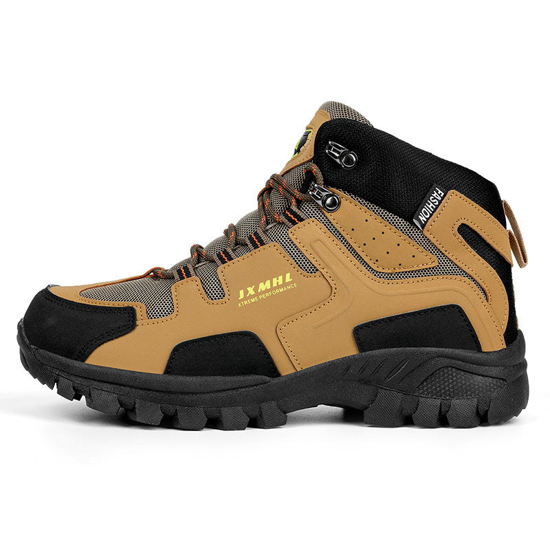 Men's Genuine Leather Hiking Boots - Lace-Up, Slip Resistant, Relaxed Fit, Breathable, Maximum Support, Wide Toe Box with Arch Support