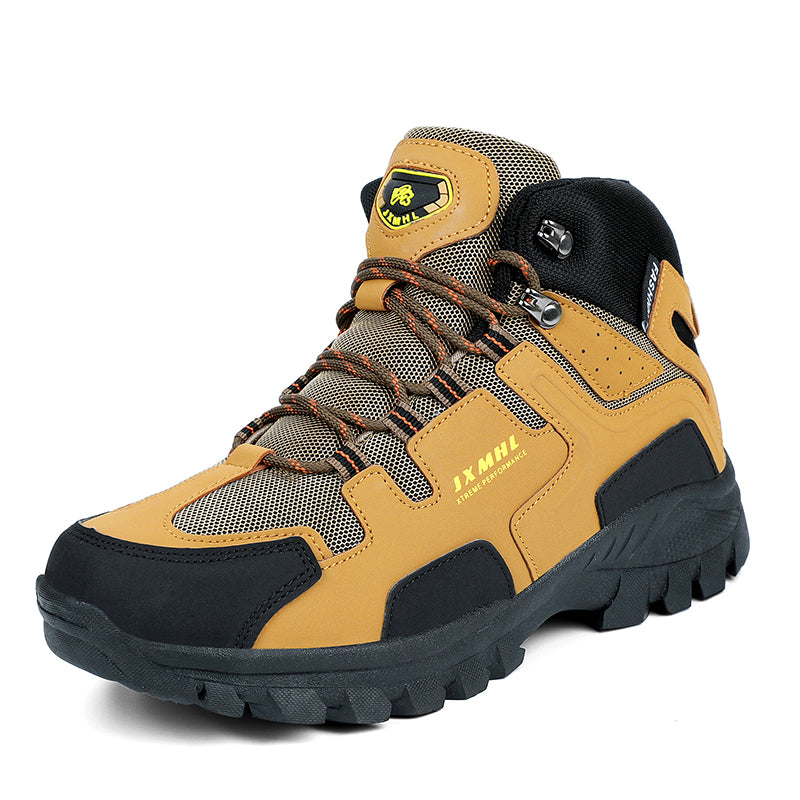 Men's Genuine Leather Hiking Boots - Lace-Up, Slip Resistant, Relaxed Fit, Breathable, Maximum Support, Wide Toe Box with Arch Support