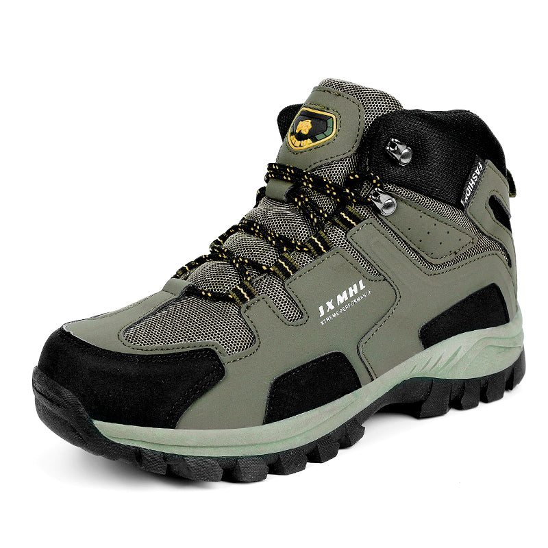 Men's Genuine Leather Hiking Boots - Lace-Up, Slip Resistant, Relaxed Fit, Breathable, Maximum Support, Wide Toe Box with Arch Support