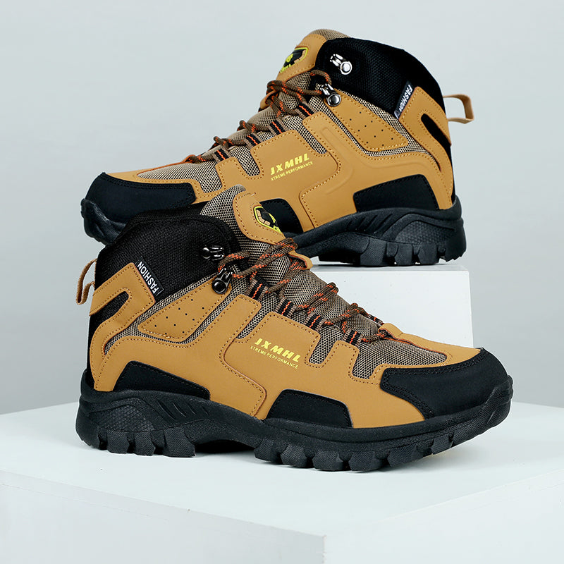 Men's Genuine Leather Hiking Boots - Lace-Up, Slip Resistant, Relaxed Fit, Breathable, Maximum Support, Wide Toe Box with Arch Support