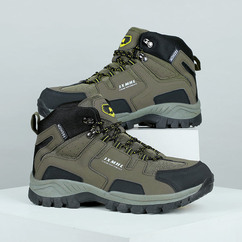 Men's Genuine Leather Hiking Boots - Lace-Up, Slip Resistant, Relaxed Fit, Breathable, Maximum Support, Wide Toe Box with Arch Support