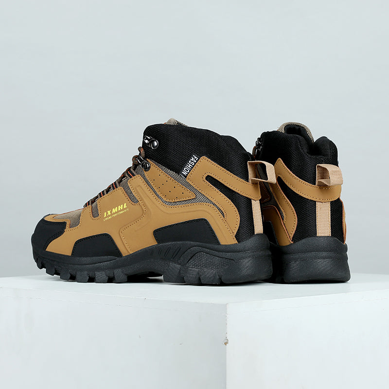 Men's Genuine Leather Hiking Boots - Lace-Up, Slip Resistant, Relaxed Fit, Breathable, Maximum Support, Wide Toe Box with Arch Support