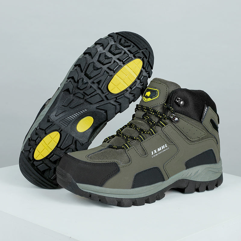 Men's Genuine Leather Hiking Boots - Lace-Up, Slip Resistant, Relaxed Fit, Breathable, Maximum Support, Wide Toe Box with Arch Support
