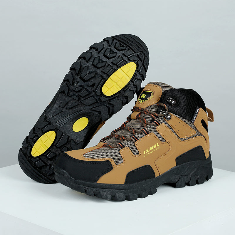 Men's Genuine Leather Hiking Boots - Lace-Up, Slip Resistant, Relaxed Fit, Breathable, Maximum Support, Wide Toe Box with Arch Support