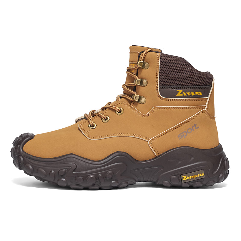 Men's Genuine Leather Hiking Boots - Lace-Up, Waterproof, Relaxed Fit, Wide Toe Box with Arch Support