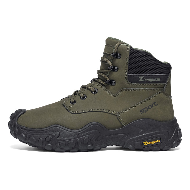Men's Genuine Leather Hiking Boots - Lace-Up, Waterproof, Relaxed Fit, Wide Toe Box with Arch Support