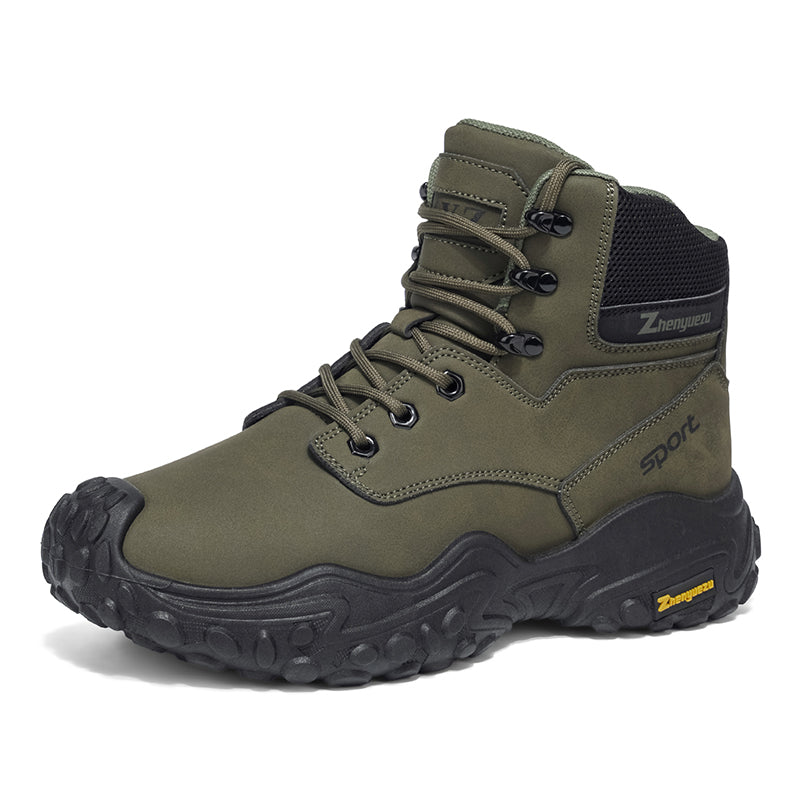 Men's Genuine Leather Hiking Boots - Lace-Up, Waterproof, Relaxed Fit, Wide Toe Box with Arch Support