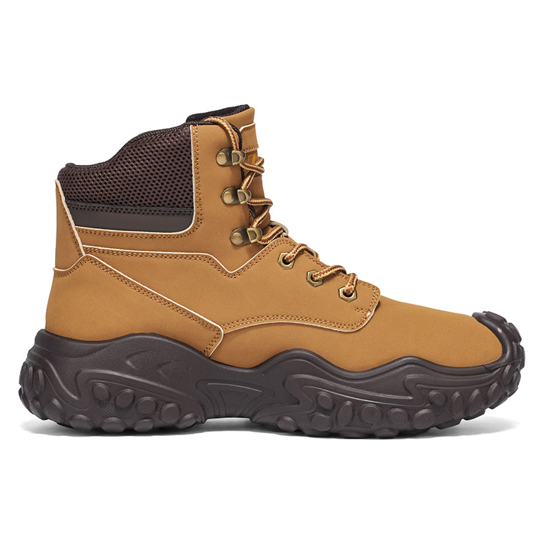 Men's Genuine Leather Hiking Boots - Lace-Up, Waterproof, Relaxed Fit, Wide Toe Box with Arch Support