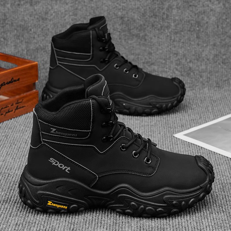 Men's Genuine Leather Hiking Boots - Lace-Up, Waterproof, Relaxed Fit, Wide Toe Box with Arch Support