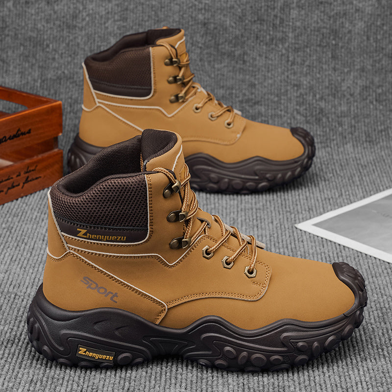 Men's Genuine Leather Hiking Boots - Lace-Up, Waterproof, Relaxed Fit, Wide Toe Box with Arch Support