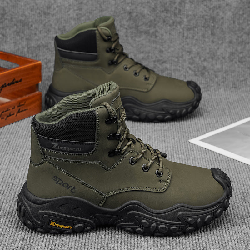 Men's Genuine Leather Hiking Boots - Lace-Up, Waterproof, Relaxed Fit, Wide Toe Box with Arch Support