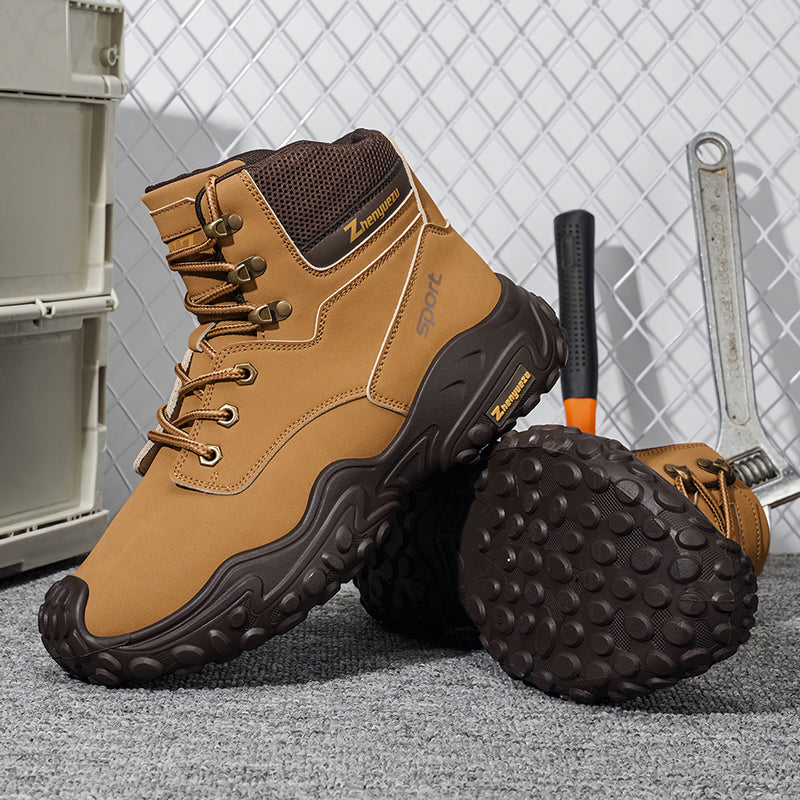 Men's Genuine Leather Hiking Boots - Lace-Up, Waterproof, Relaxed Fit, Wide Toe Box with Arch Support
