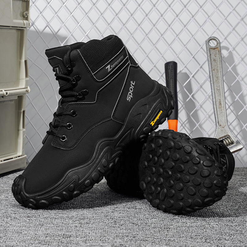 Men's Genuine Leather Hiking Boots - Lace-Up, Waterproof, Relaxed Fit, Wide Toe Box with Arch Support