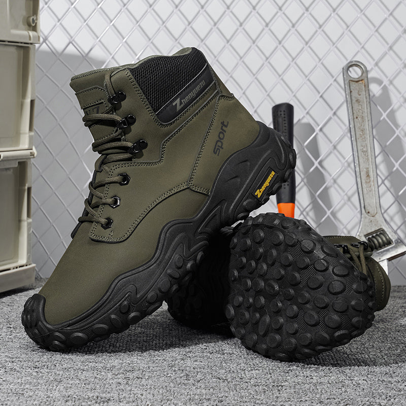 Men's Genuine Leather Hiking Boots - Lace-Up, Waterproof, Relaxed Fit, Wide Toe Box with Arch Support