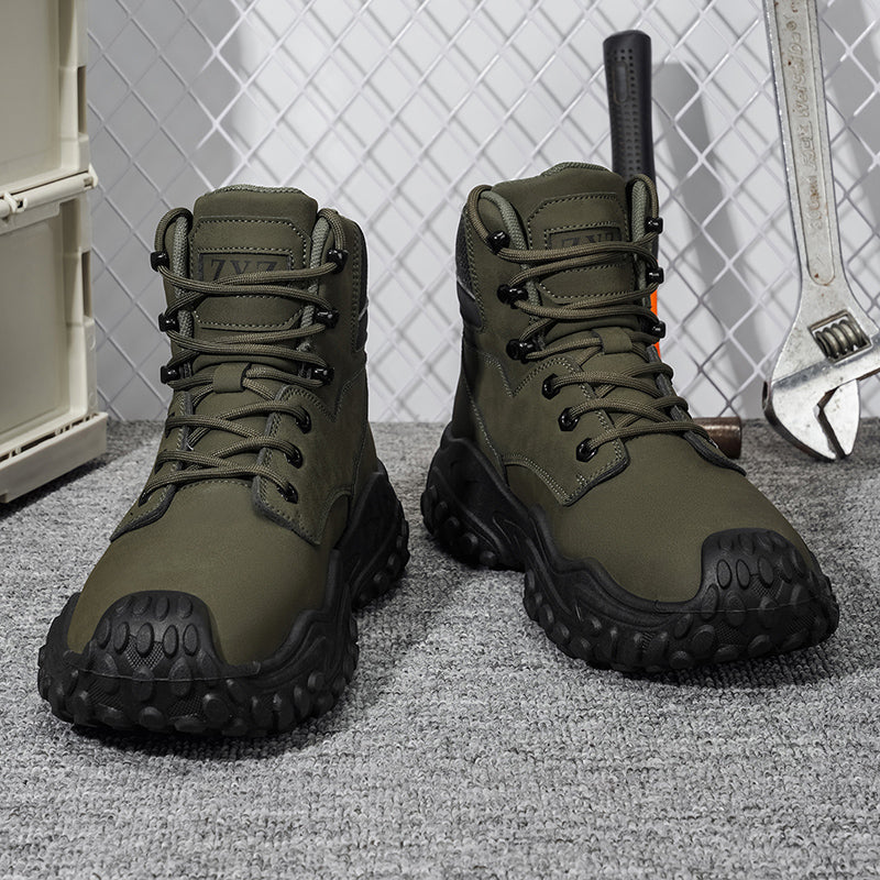 Men's Genuine Leather Hiking Boots - Lace-Up, Waterproof, Relaxed Fit, Wide Toe Box with Arch Support
