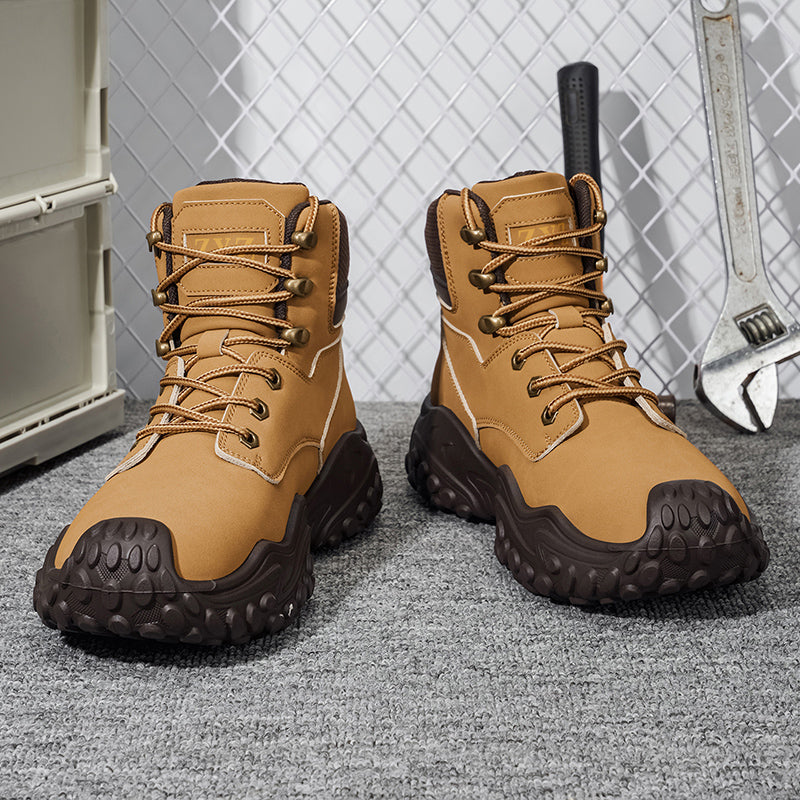 Men's Genuine Leather Hiking Boots - Lace-Up, Waterproof, Relaxed Fit, Wide Toe Box with Arch Support