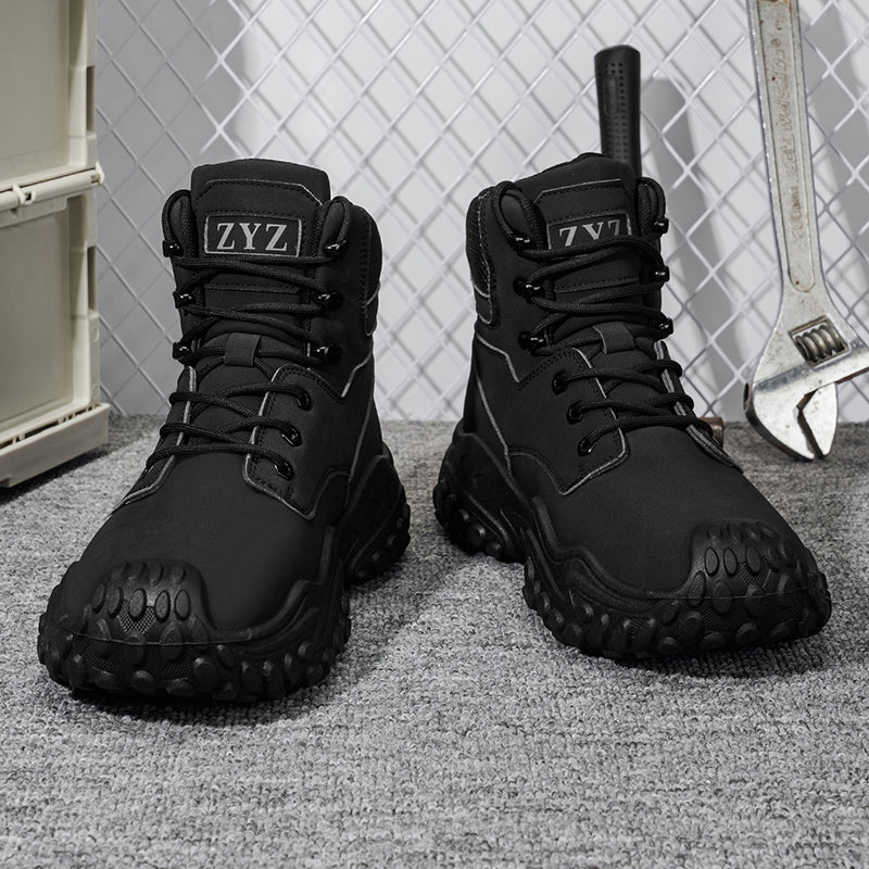 Men's Genuine Leather Hiking Boots - Lace-Up, Waterproof, Relaxed Fit, Wide Toe Box with Arch Support