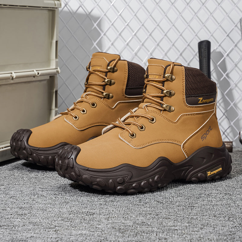 Men's Genuine Leather Hiking Boots - Lace-Up, Waterproof, Relaxed Fit, Wide Toe Box with Arch Support