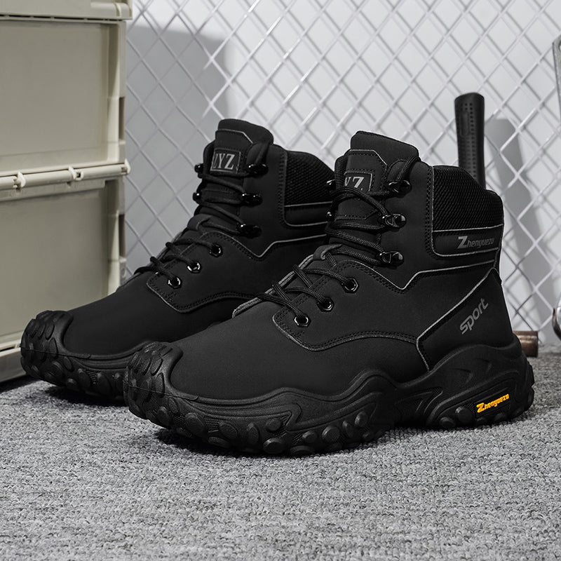 Men's Genuine Leather Hiking Boots - Lace-Up, Waterproof, Relaxed Fit, Wide Toe Box with Arch Support