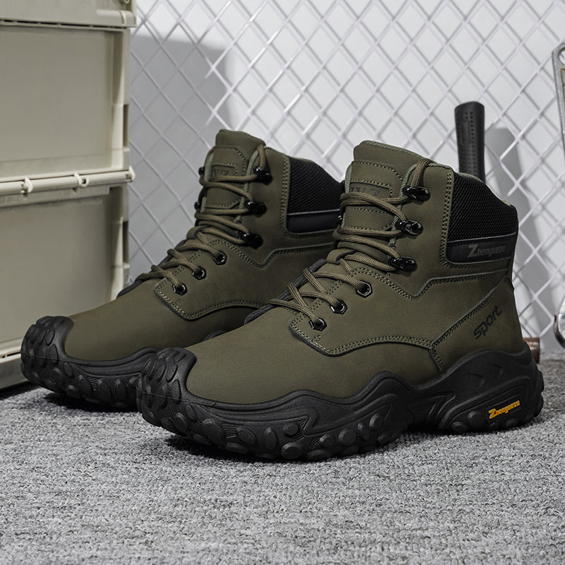 Men's Genuine Leather Hiking Boots - Lace-Up, Waterproof, Relaxed Fit, Wide Toe Box with Arch Support