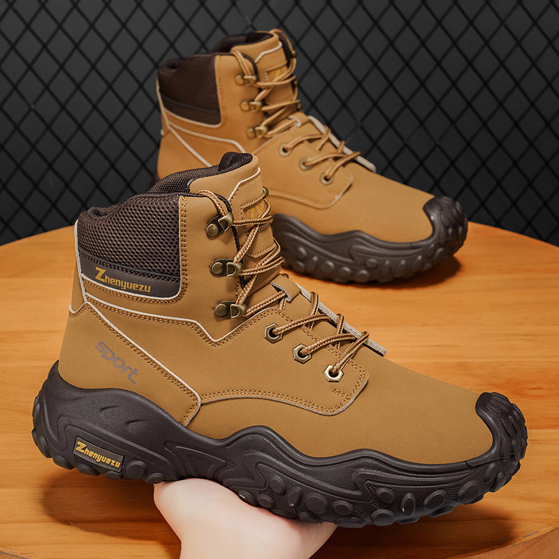 Men's Genuine Leather Hiking Boots - Lace-Up, Waterproof, Relaxed Fit, Wide Toe Box with Arch Support