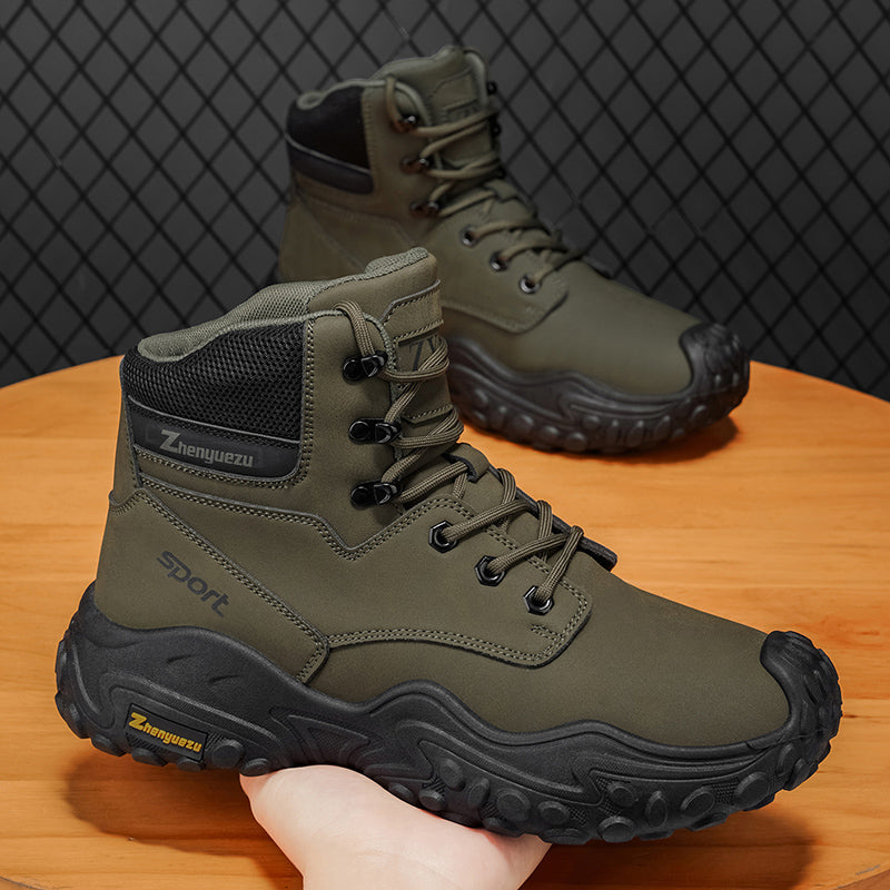 Men's Genuine Leather Hiking Boots - Lace-Up, Waterproof, Relaxed Fit, Wide Toe Box with Arch Support
