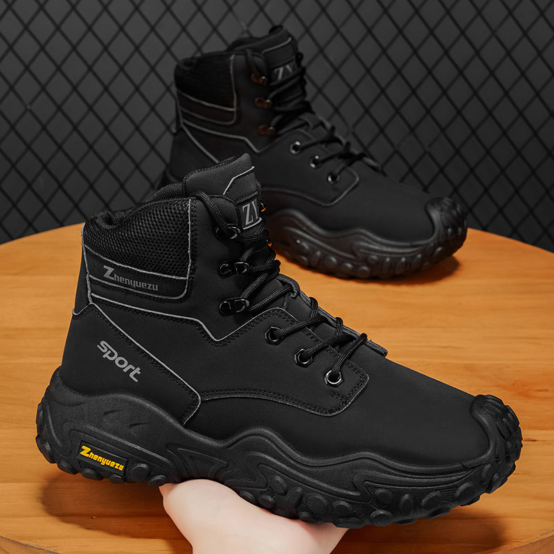 Men's Genuine Leather Hiking Boots - Lace-Up, Waterproof, Relaxed Fit, Wide Toe Box with Arch Support