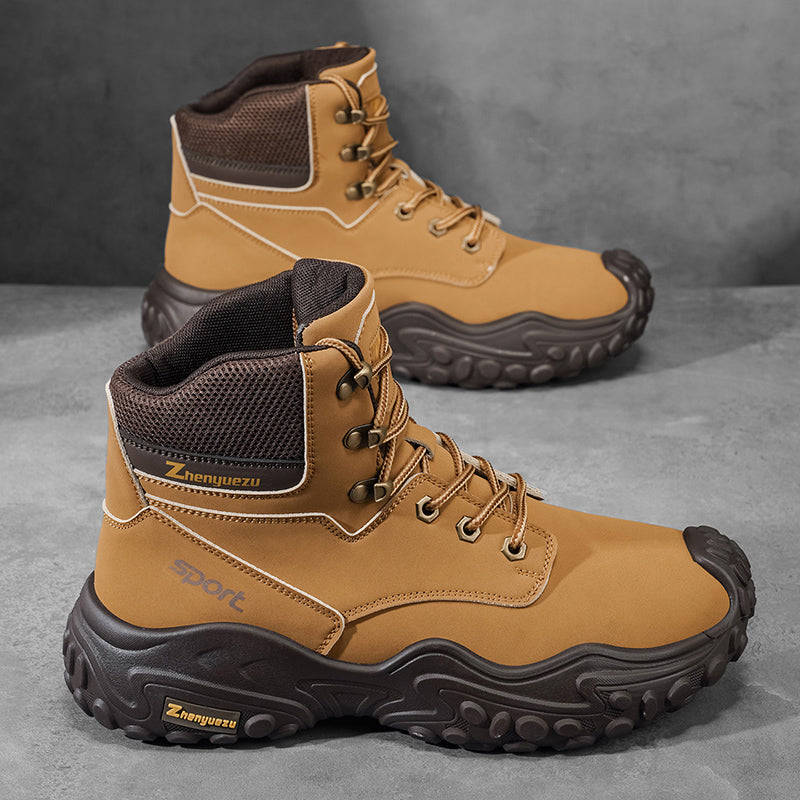 Men's Genuine Leather Hiking Boots - Lace-Up, Waterproof, Relaxed Fit, Wide Toe Box with Arch Support