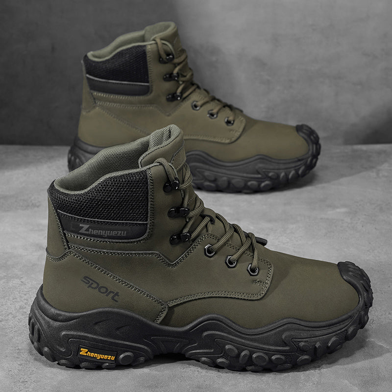 Men's Genuine Leather Hiking Boots - Lace-Up, Waterproof, Relaxed Fit, Wide Toe Box with Arch Support