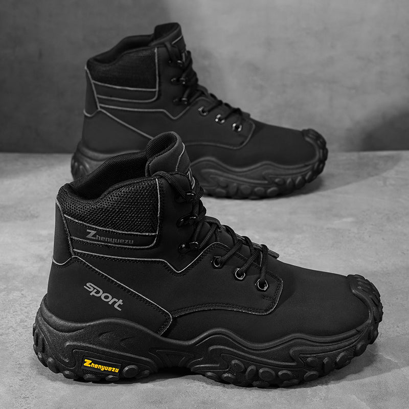 Men's Genuine Leather Hiking Boots - Lace-Up, Waterproof, Relaxed Fit, Wide Toe Box with Arch Support