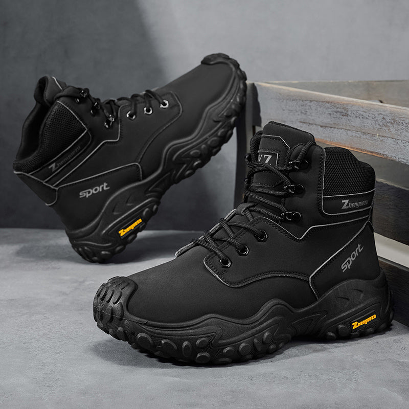 Men's Genuine Leather Hiking Boots - Lace-Up, Waterproof, Relaxed Fit, Wide Toe Box with Arch Support