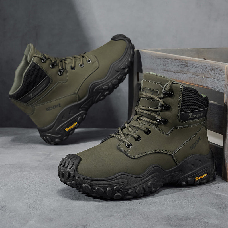 Men's Genuine Leather Hiking Boots - Lace-Up, Waterproof, Relaxed Fit, Wide Toe Box with Arch Support