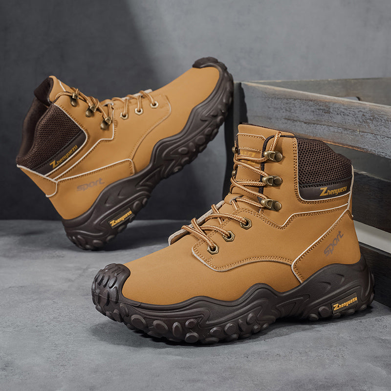 Men's Genuine Leather Hiking Boots - Lace-Up, Waterproof, Relaxed Fit, Wide Toe Box with Arch Support
