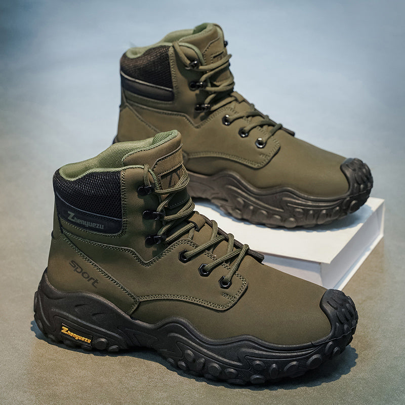 Men's Genuine Leather Hiking Boots - Lace-Up, Waterproof, Relaxed Fit, Wide Toe Box with Arch Support