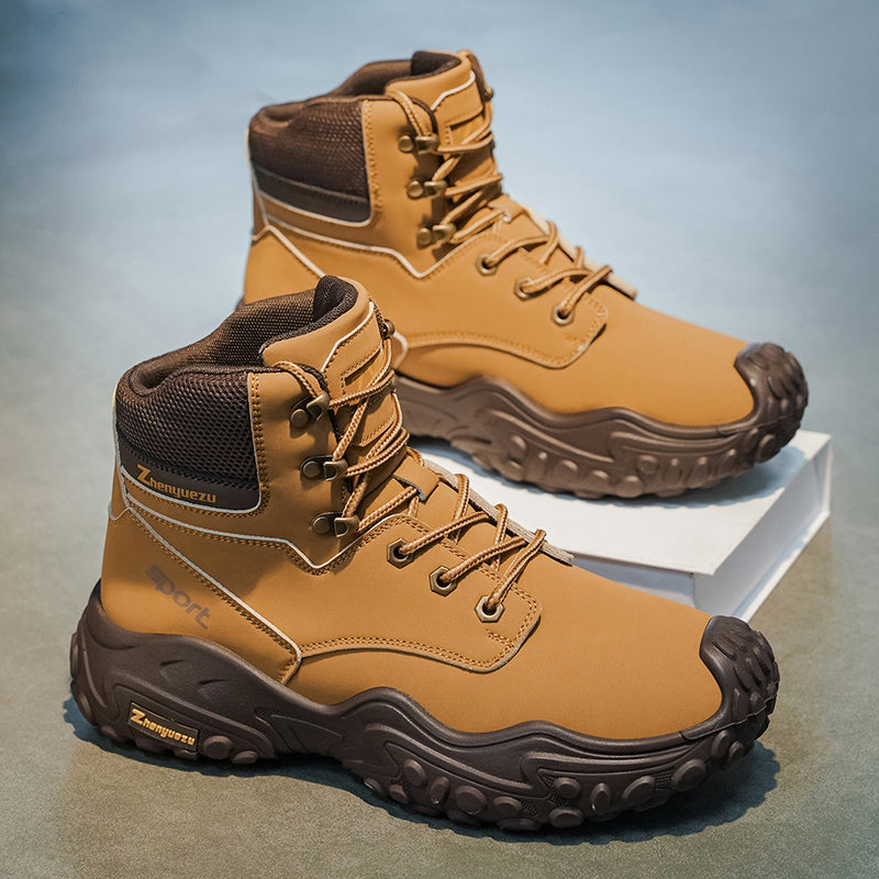 Men's Genuine Leather Hiking Boots - Lace-Up, Waterproof, Relaxed Fit, Wide Toe Box with Arch Support