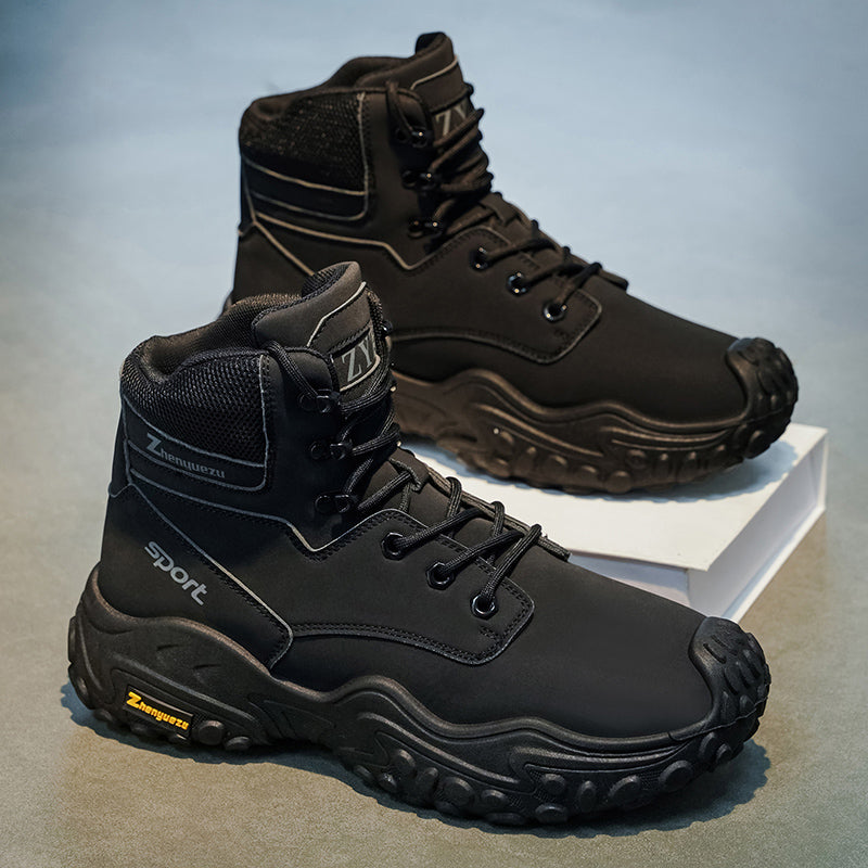 Men's Genuine Leather Hiking Boots - Lace-Up, Waterproof, Relaxed Fit, Wide Toe Box with Arch Support